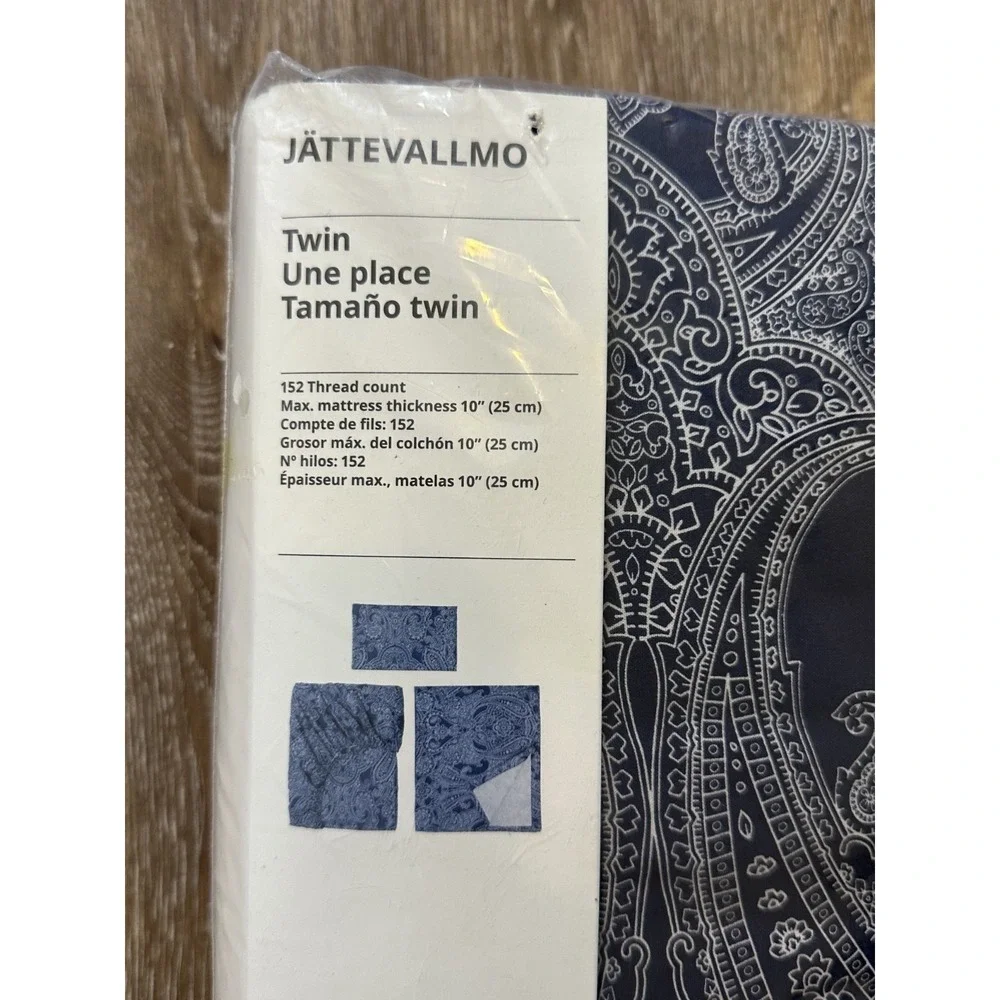 New Jattevallmo Ikea Twin Sheet Set Flat Fitted Pillowcase Blue Paisley 805.015
